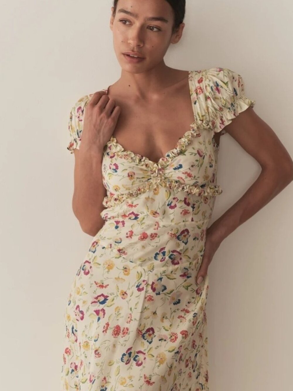 NEW DOEN Valerine SIlk Blend Dress Windswept Blooms Cream Floral | US XS - Picture 2 of 16